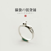 Cat sting super cute kitty s925 sterling silver ring female Japanese and Korean couples cute hipster opening ring