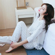 Pajamas female summer and autumn new girl thin long sleeve set fresh large size loose home Clothing Spring and Autumn Moon Clothing