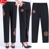Middle-aged and elderly mother pants winter plus velvet thickened loose straight trousers spring and autumn grandma wear womens pants
