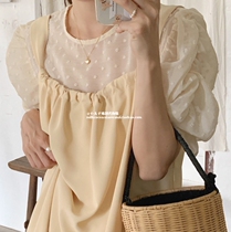 Pellet South Korea June Summer lady Little crowddirector Three-dimensional Hook Flowers Folds Short Sleeve Shirt Loot