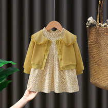 Girl set 2021 new autumn and winter childrens foreign style knitted two-piece one-year-old childrens clothing autumn clothing