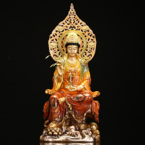 New colored glaze painted Guanyin Bodhisattva sitting in living room ornaments brass Guanyin Buddha statue dedicated to home