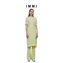 (Designer brand IMMI) lemon yellow green plaid jacquard chiffon dress 191DS098X