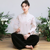 Buddha Xiaoyuan Zen clothing women autumn and winter new improved Tang clothing Han clothing tea clothing women Chinese style women's wool plate buckle coat