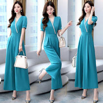 One-piece womens clothing 2021 summer new Korean version temperament socialite thin high waist wide leg trouser skirt one-piece trousers