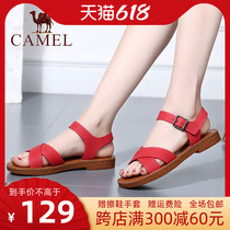 Camel Camel Women Shoes 22 Summer New Bull Fascia Bottom Flat Heel Beach Shoes Lady Casual Sandals
