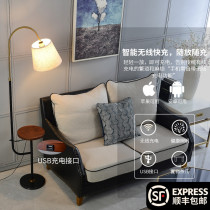 Nordic ins floor lamp Living room sofa Bedroom bedside net Black tea several USB wireless charging fabric vertical table lamp