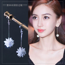 Advanced sense earrings niche sterling silver Korean fashion ice crystal flower long earrings temperament sweet 2021 New Tide