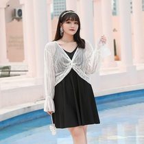 Fat super large size swimsuit womens conjoined Conservative fat mm skirt belly thin 200kg long sleeve hot spring 300