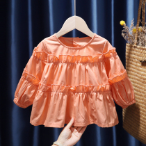 Female baby spring and autumn 2020 new bubble sleeve French coat Korean autumn girls foreign style shirt childrens dress