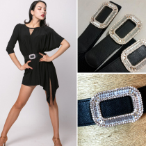 Wild diamond buckle elastic belt Female adult Latin dance performance practice suit dress shows thin girdle elastic waist seal