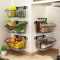 Kitchen basket rack no hole wall hanging vegetable storage rack fruit and vegetable basket shelf fruit drain storage basket