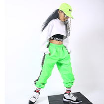 Girls Jazz Dance Suit Show Navel Hip Hop High Waist White Top European and American Street Dance Practice Suit Fluorescent Overalls