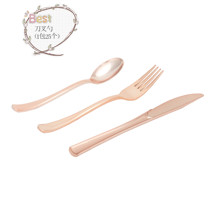 Disposable Rose Gold Plastic Chinese and Western Tableware Knife and Spoon Set Combination Pizza Fruit Steak Takeaway Pack