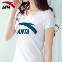 Anta T-shirt short sleeve womens white summer 2021 new official website flagship round neck breathable half sleeve sports top