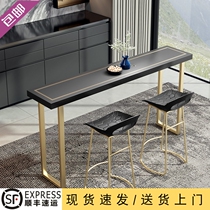 Light luxury solid wood bar table household partition small balcony long table Nordic modern minimalist wrought iron high-legged table combination