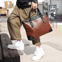 Hong Kong leather vintage fashion casual men bag Hand Bag Mens briefcase bag shoulder bag shoulder bag