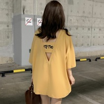 Backless heart machine T-shirt niche Hong Kong flavor 2021 New Korean loose long ins Super fire cec short sleeve t-shirt women