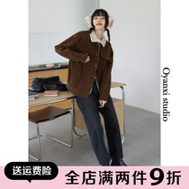 Oyang Hei lamb wool cotton clothes woman 2021 autumn and winter plus suede thickened retro American loose blouse light core suede jacket