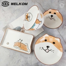 Shiba dog plate cute plate Cute ceramic girl cartoon husky dog plate noodle bowl breakfast plate