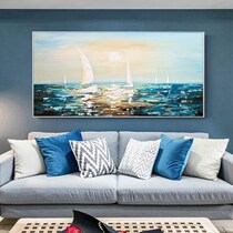 Hand-painted Oil Painting Sunrise Sailing Nordic Landscape Banner Living Room Sofa Background Wall Decoration Painting Book House Bedroom Hanging Painting