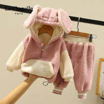 Lashabel Childrens Winter Package Girl Baby Hawking Sweater Two Pieces Boy Fall and Winter Package Baby