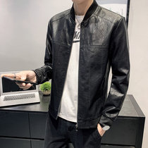 Motorcycle leather jacket men short Korean version handsome 2020 new spring baseball collar mens coat D0302