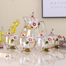 Creative European enamel water cup kettle set high grade glass cup hipster tea cup tea cup teapot