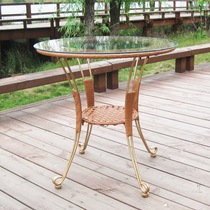 Villa Garden Tea Table Iron Art Chic Tea Table Handwoven Tempered Glass Small Round Table Direct Sale Balcony Patio