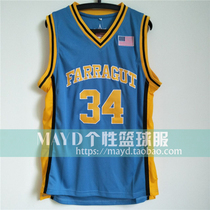 Customized No. 34 Garnett Faragat High School Jersey Wolf King American Retro Personality Embroidered Basketball Suit Men