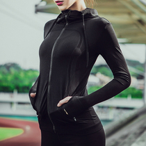 High-play hooded sports coat running coat womens long sleeve quick-drying yoga clothes fitness clothes autumn and winter slim cardigan