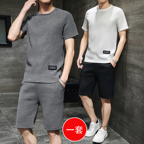 Fugui bird short sleeve shorts Two sets of new mens summer clothing suit mens ice silk T-shirt male trend leisure suit