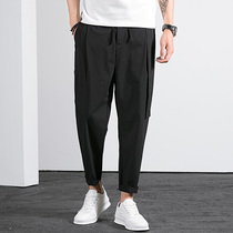 Casual pants mens ankle-length pants 2021 spring new loose straight pants Korean version of the trend wild black pants men