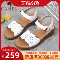 Cammel camel genuine leather women shoes 22 Summer new leather slopes heel casual shoes Korean version Fashion women sandals