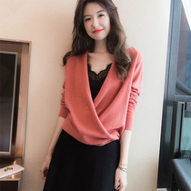 Ultra fine goat sweatshirt woman 100 thin piece of pure wool short cashmere sweater foreign air spring slapped bottom knit V collar blouse