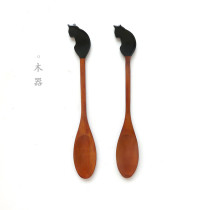 Day Style Wooden Spoon Creativity Small Cat Handle Cartoon Stirring Spoon Commercial Long Handle Sweet Spoonful Spoon Field Wind Log Cutlery
