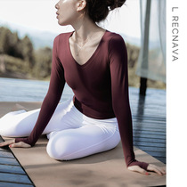 L RECNAVA YOGA top WOMENs FITNESS QUICK-drying CLOTHES NUDE V-neck LONG-sleeved QUICK-drying TIGHTS SLIM SPORTSWEAR