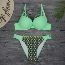 Multi-rope high fork fashion personality sexy steel bracket thickened cup Korean split triangle bikini swimsuit