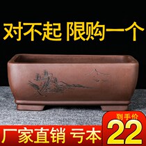 Yixing purple sand flowerpot rectangular large base tray bonsai simple green plant small ceramic