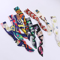 Small silk scarf Womens wild tie bag short small scarf Satin professional tie decorative narrow spring and autumn and summer scarf
