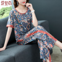 Spring and Autumn Size Womens Lady High-end foreign style short sleeve jacket suit crotch slim wide legs trousers two-piece set