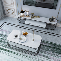  TV cabinet coffee table combination Modern simple small apartment living room Tempered glass Nordic marble with drawer floor cabinet