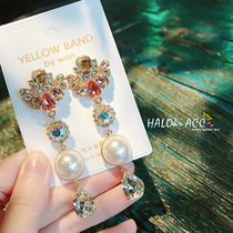 New Korea East Gate Lin Xiuyin same earrings temperament luxury long Crystal Pearl silver pin earrings female