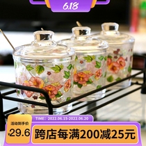 Boutique Korea Horn Flower Unleaded Glass Seasoning Jars Jars Bottle Send Spoon Salt Sugar Jars Seasoned Box Matching Bracket Tray