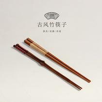 Creative Chinese household solid wood environmental protection natural paint-free original bamboo chopsticks high-grade Japanese exquisite retro clip tea