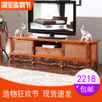 Real rattan wood TV cabinet One meter eight rattan woven floor cabinet Two meters rattan low cabinet Indonesian rattan art living room solid wood TV cabinet