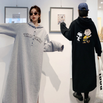 Korean pregnant women Autumn Winter top 2021 cotton long split button collar print fleece sweater dress