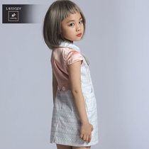 Le Wenxi fresh girls dress summer 2022 new British fashion cheongsam short-sleeved skirt double-breasted