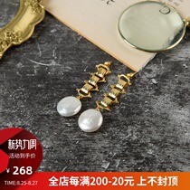  HeyJewel retro gold chain baroque pearl long earrings feminine temperament high-end earrings 2021 new