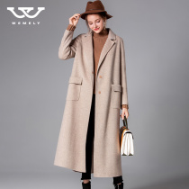 Herringbone double-sided cashmere coat womens long over-the-knee 2020 autumn and winter new woolen coat plaid woolen coat